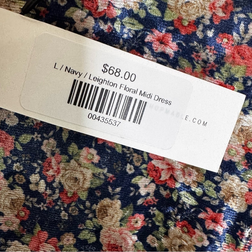 NWT Mable Leighton Floral Velvet Puff Sleeve Midi Dress Navy Size L - Picture 9 of 11